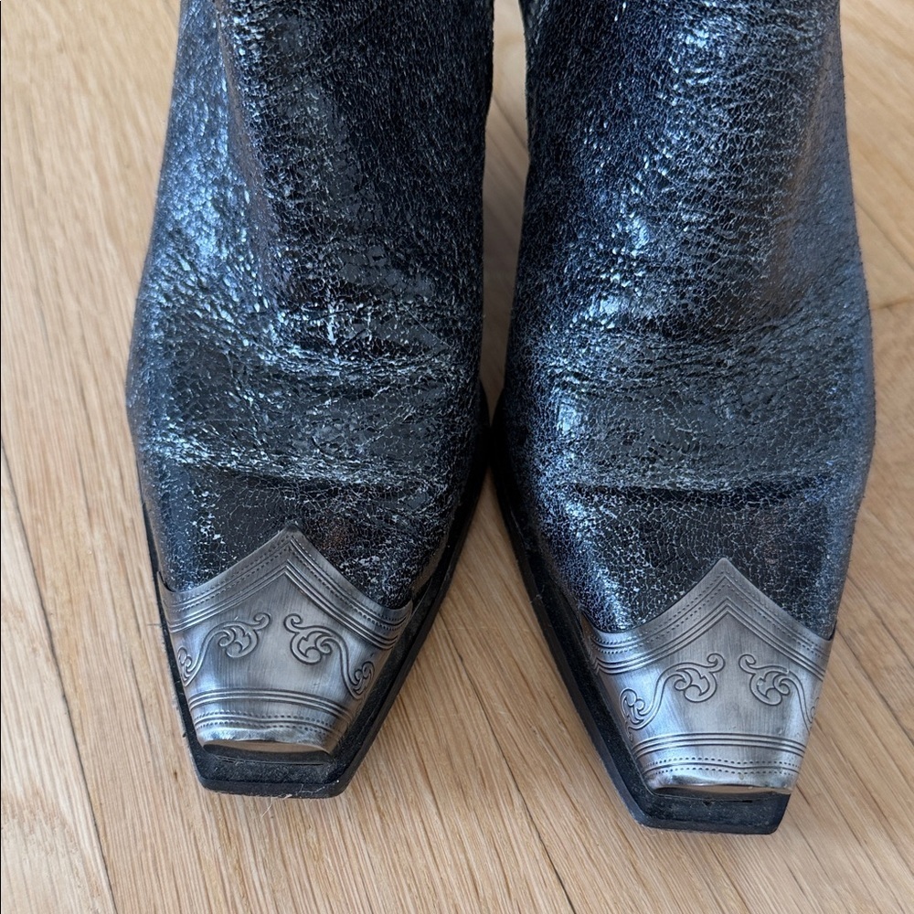Free People Metallic Black Western Ankle Boot with Pewter Toe - Picture 6 of 7